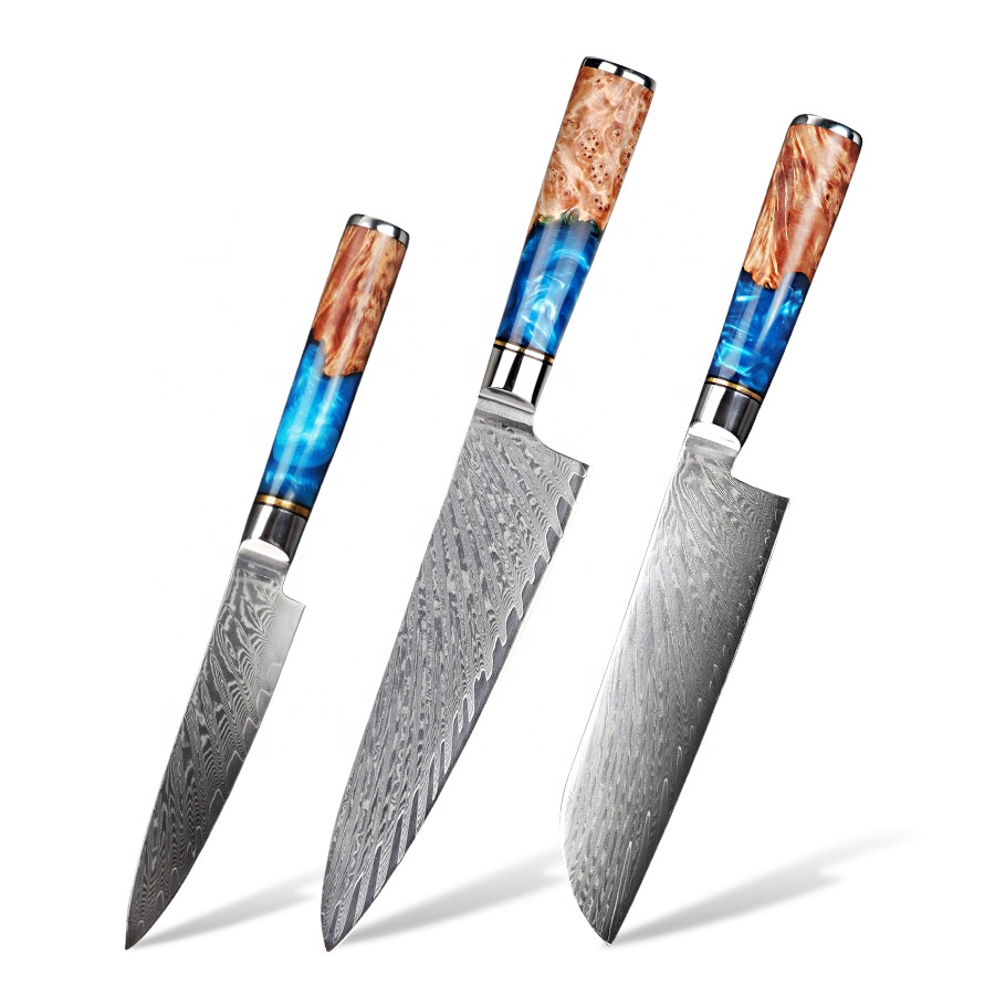 damascus kitchen knife set